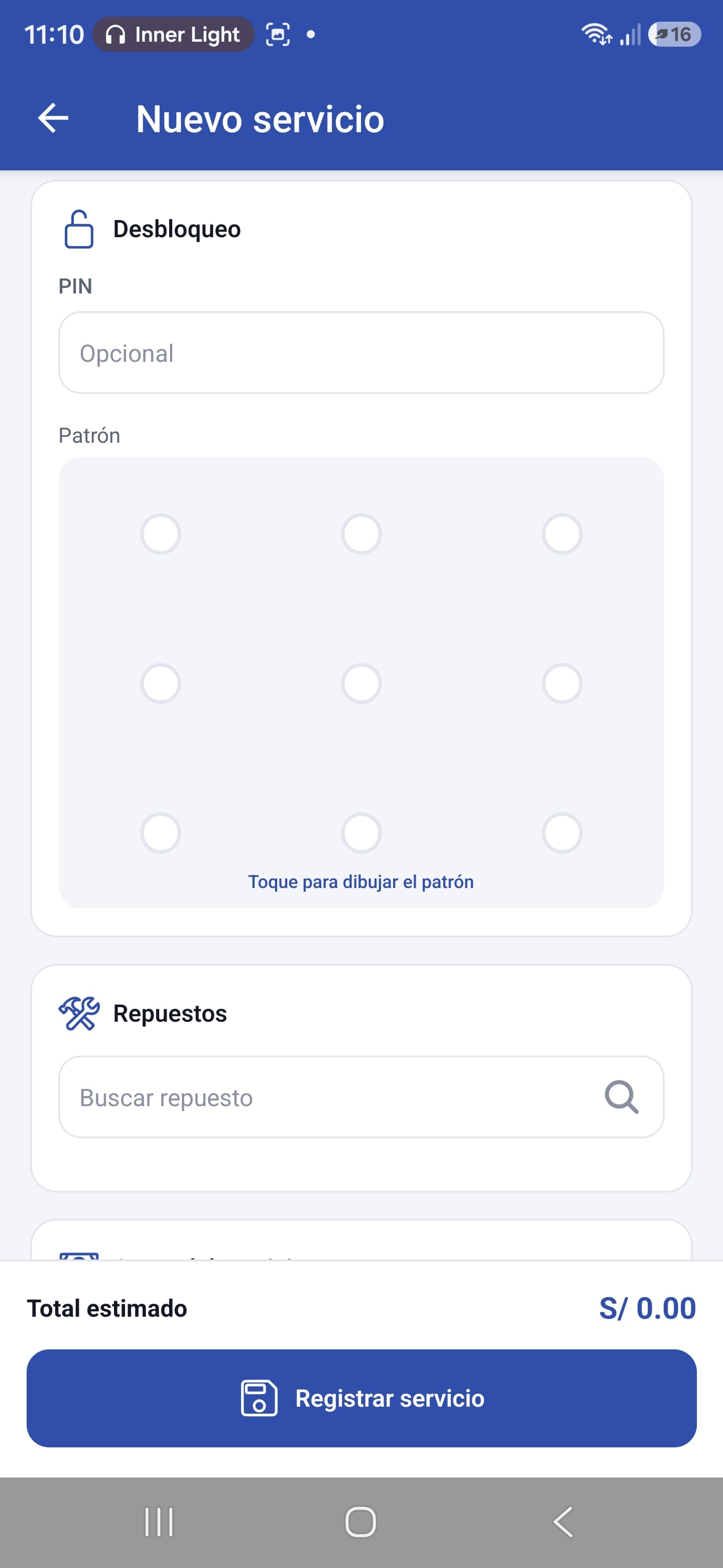 Pantalla de desbloqueo con PIN y patrón de 9 puntos